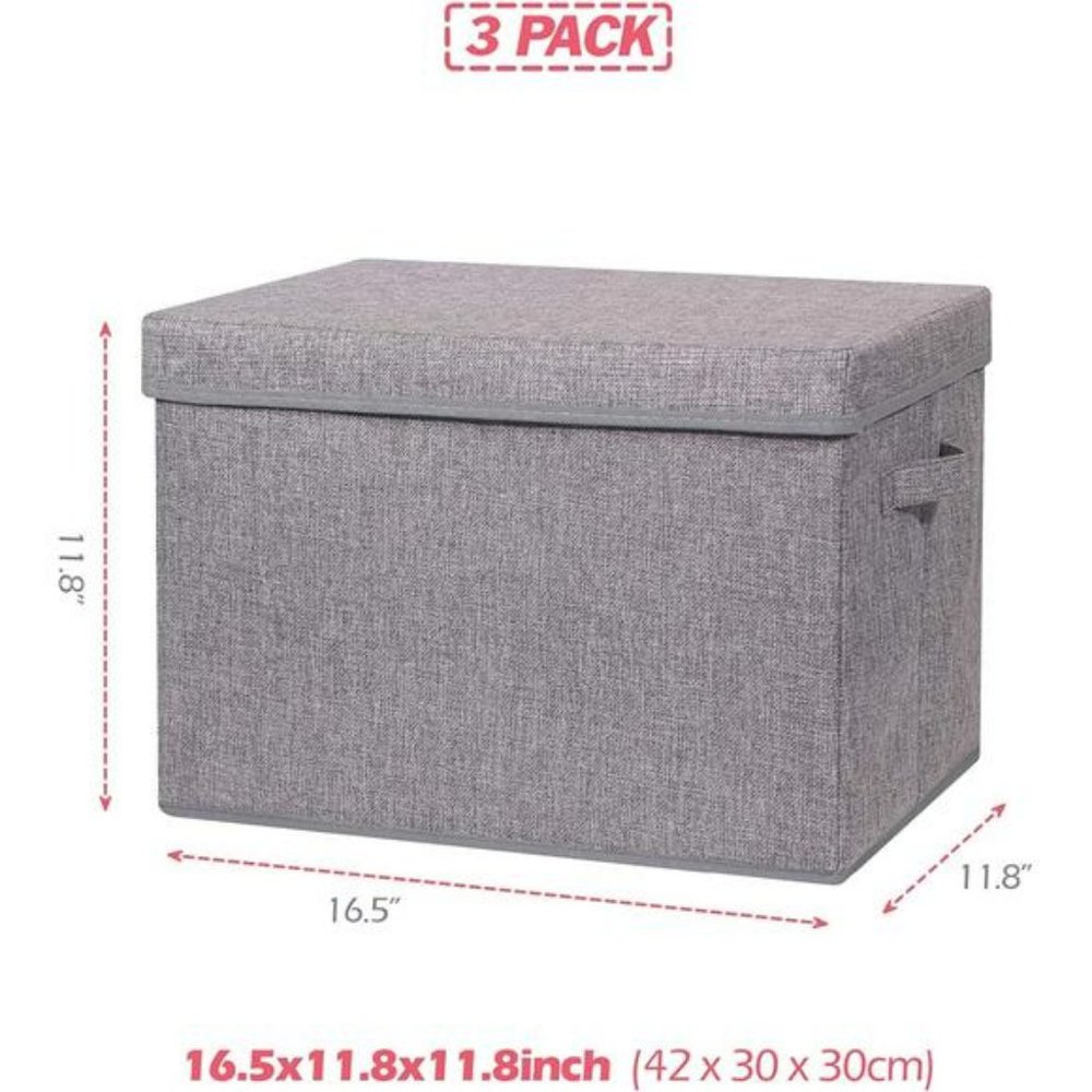 3 Pack Large Foldable Storage Box with Lids Fabric Storage Cube Organizer - Picture 2 of 7